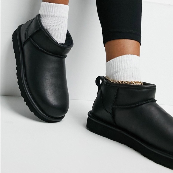 Authentic Black Leather Ultra Mini Uggs 